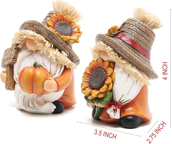 Hodao 2pcs Thanksgiving Pumpkin Gnomes Decorations Handmade Swedish Tomte Elf for Fall Decor Gift - Fall Thanksgiving Party Home Kitchen Table Decor - Autumn Gifts