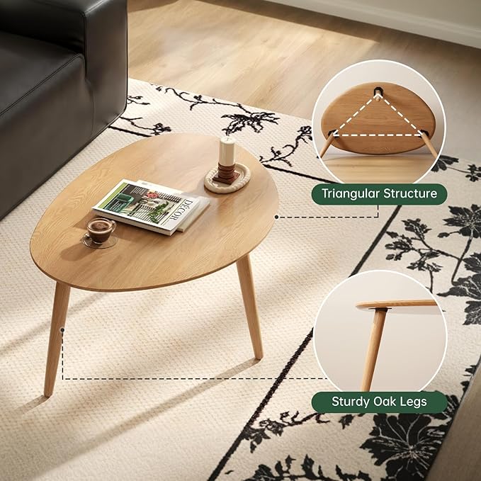 Small Oval Coffee Table, 100% Solid Wood Coffee Tables Mid Century Modern Table for Living Room Side Table End Tables for Home(Original Wood Color, 33.46''x22.83''x15.74'')