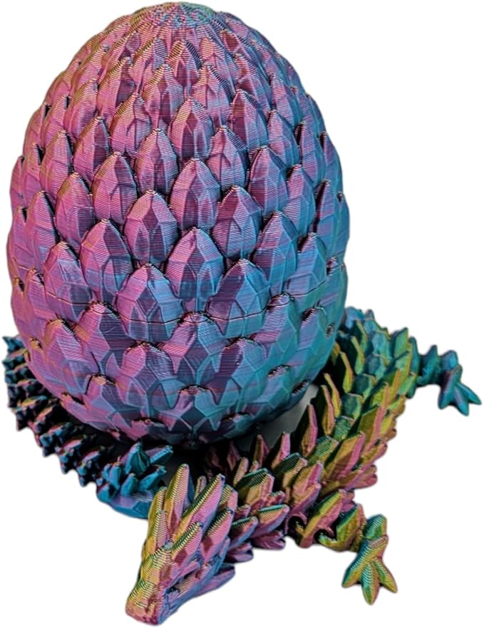 3D Printed Dragon Egg Articulating Gemstone Dragon Fidget Figurine - Vibrant Color Dragons Flexible ADHD, Autism and Anxiety Relief - Articulated Joints (Red Yellow Green)