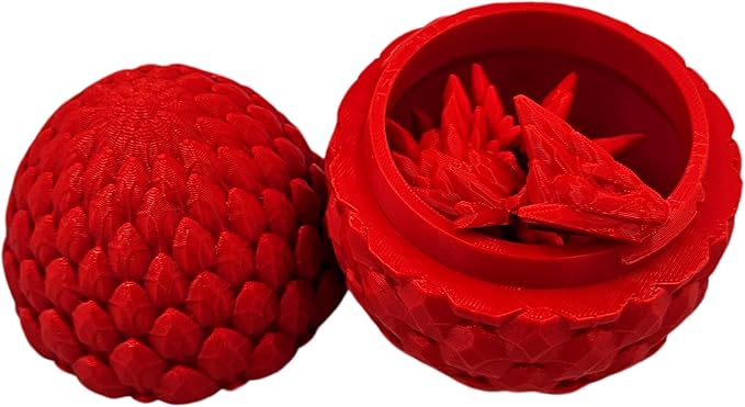 3D Printed Dragon Egg Articulating Gemstone Dragon Fidget Figurine - Vibrant Color Dragons Flexible ADHD, Autism and Anxiety Relief - Articulated Joints (Red)