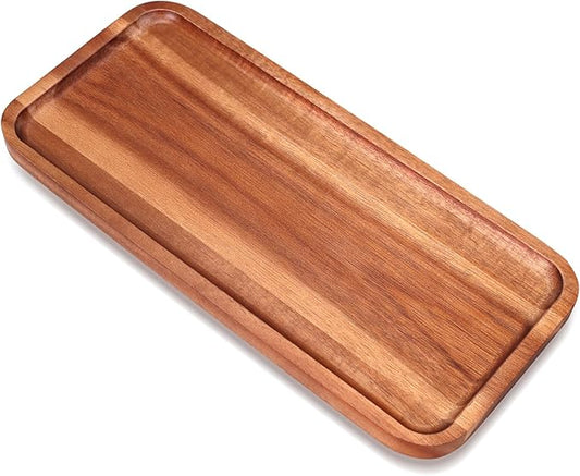 Acacia Wood Platter Small 12"X5.5" Charcuterie Boards Long Rectangle Decorative Trays Home Decor Cheese Board Wooden Serving Platters for Cookie, Snack, Dessert, Food Dish Cake Appetizer Plates