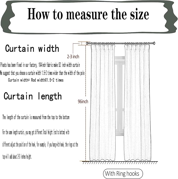 Off White Sheer Curtains 96 inch Length for Living Room Pinch Pleated Sheer White Curtains for Farmhouse Curtain for Bedroom Track Hooks Chiffon Curtain, 1 Panel, 40" W x 96" L