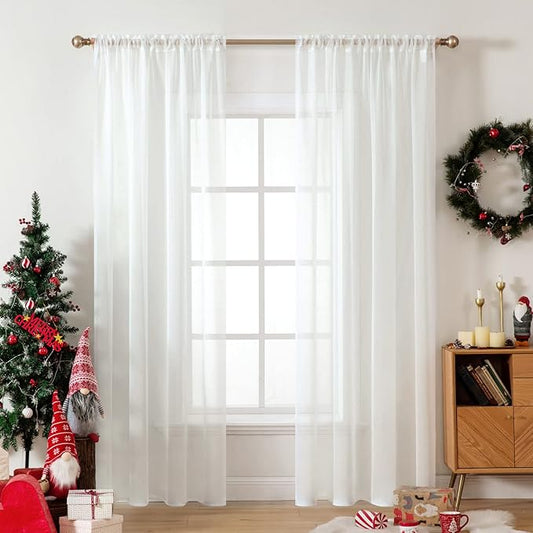 MIULEE Ivory Window Sheer Curtains for Bedroom Living Room Solid Elegant Net Drapes 2 Panels Width 38 x Length 84 Inches