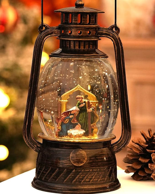 Christmas Nativity Snow Globe,Musical Lighted Glitter with 6H Timer Christmas Decorations Nativity Scene Snow Globe Religious Christmas Decor with Gift Box
