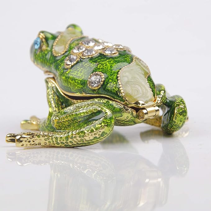 SEVENBEES Hand Painted Crystal Frog Figurine Gift Idea Decorative Jewelry Boxes Hinged Trinket Box - Mothers Day Gifts
