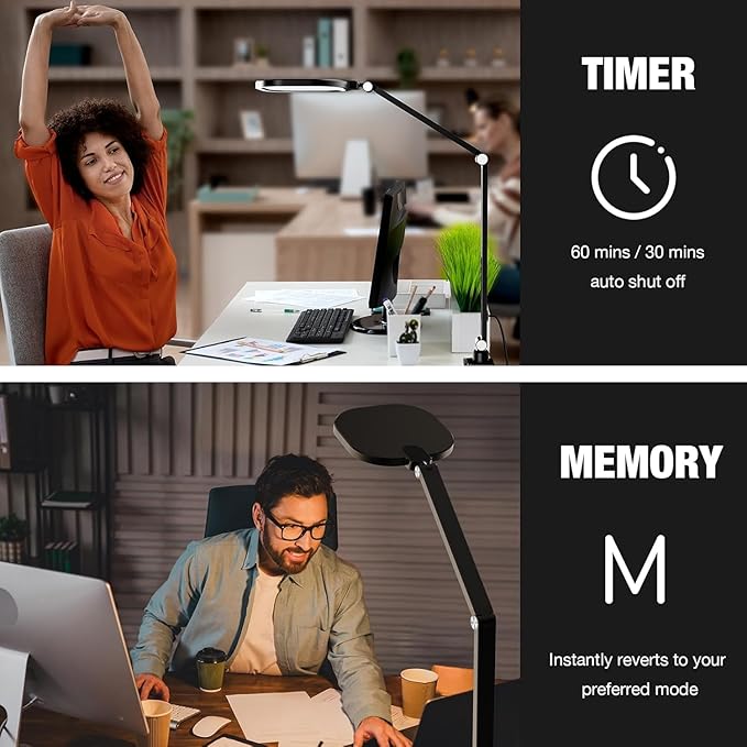 Led Desk Lamps for Home Office, Eye-Care Architect Light with Clamp, Dimmable Zoom Lighting with 3 Color Modes & 10 Brightness, Smart Computer Ring Light for Video Calls, Conference, Reading