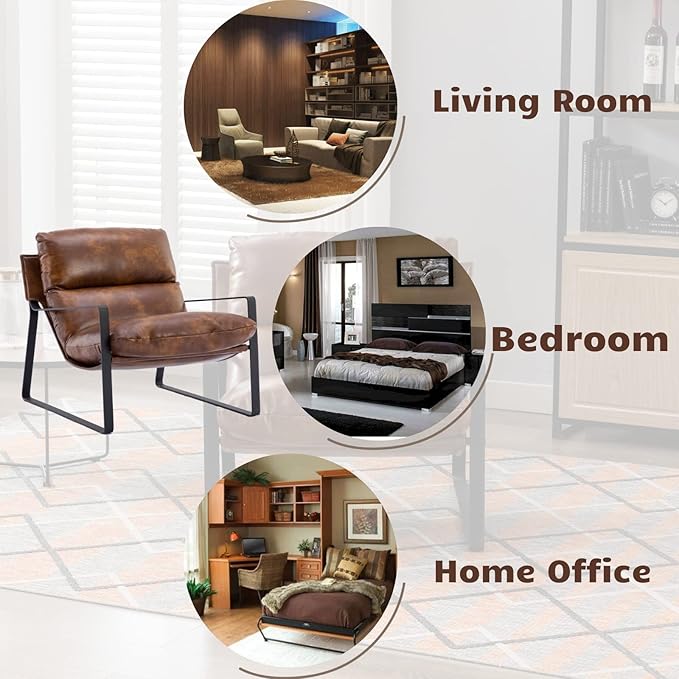 HEAH-YO Modern Accent Chair Set of 1, PU Faux Leather Lounge Chair with Soft Seat Cushion and Solid Metal Frame, Comfy Living Room Chair Reading Chair for Bedroom, Brown