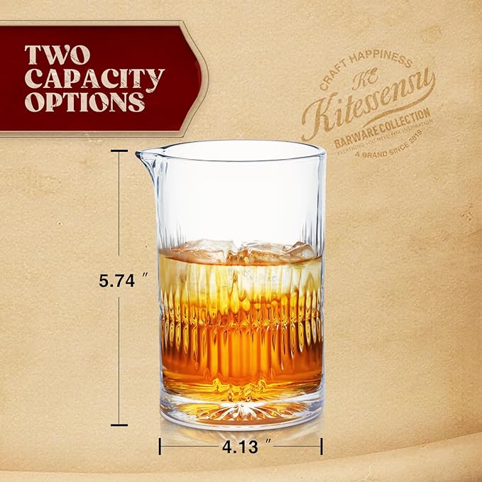 KITESSENSU Premium Cocktail Mixing Glass 23oz - Crystal Cocktail Mixer Bar Accessories to Mix & Stir - Heavy Duty Mixing Pitcher with Weighted Bottom - Classic Bar Tools Bartender Accessories