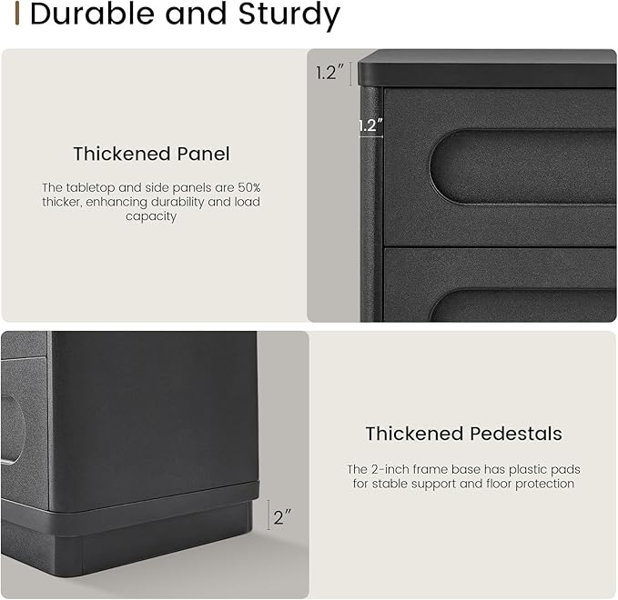 Night Stand Set of 2, Nightstand with 3 Drawers, 21.7"(W) x 15.8"(D) Large Night Stand Bedside Tables for Bedroom, Modern Storage Bedside Table for End Tables, Sofa, Black