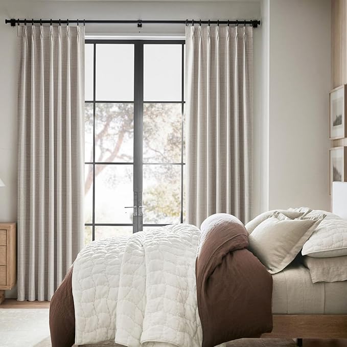 100 Inch Curtains Cabin & Drapes Window Coverings Linen Custom Blackout Curtains (Each 40x2 Panel 80 Widex100 Tall Natural Birch) Double Pinch Pleated Sliding Door Curtains for Patio