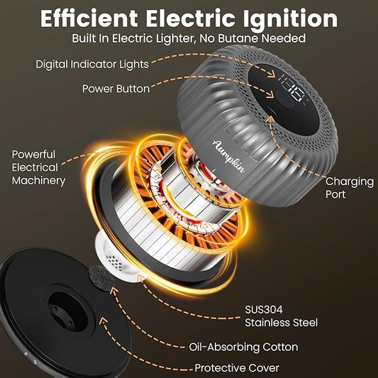 Electric Whiskey Smoker Kit with LED Light & Built-in Lighter, Rechargeable & No Butane Needed, Includes 6 Wood Chips for Old Fashioned Cocktails, Bourbon Whiskey Gifts for Men/Dad/Husband,Grey