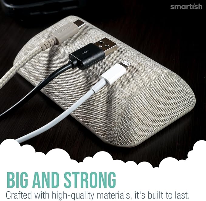 Smartish® Magnetic Cord Holder - Bigger Cable Wrangler Organizer with Magnet Clips for Charger Management on Desktop, Nightstand, or Side Table - Holds 6+ Cables - Lightly Toasted Beige