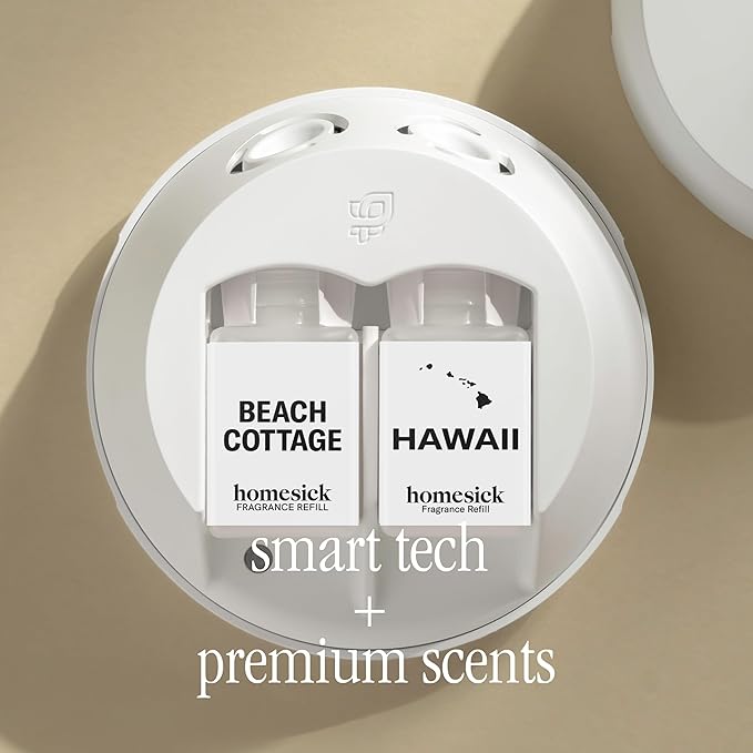 Pura Smart Home Fragrance Device Starter Set - Pura 4 - Scent Diffuser for Home - Includes Fragrance Aroma Diffuser - Square Box, Beach Cottage and Hawaii Scent Refills