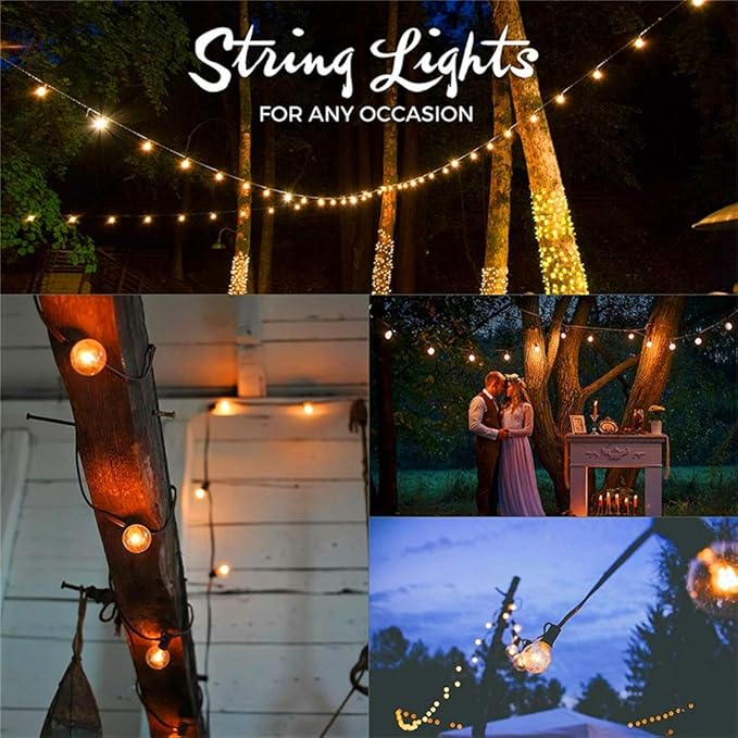 SUNSGNE 50ft Outdoor Globe String Lights G40 Patio String Lights with 53 Bulbs Connectable Commercial Hanging Lights for Christmas Patio House Backyard Balcony Party Wedding Decor, Black