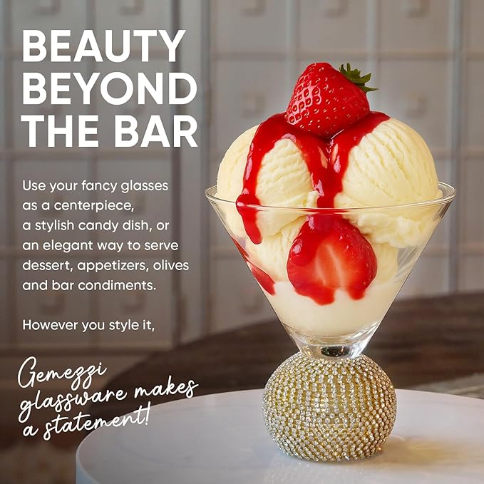 GEMELLO Gemezzi Stemless Martini Glasses Set of 2, Gold Stemless Cocktail Glass, Crystal Ball Base in Elegant Box, Perfect Bar Accessories for Margarita, Manhattan, Cosmos, Mixed Drinks, and Desserts