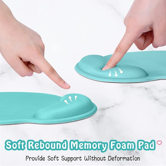 Hsurbtra Ergonomic Mouse Pad with Wrist Rest Support, Gel Mouse Pads with Non-Slip PU Base, Pain Relief Memory Foam Computer Mat, Cute Office Supplies Desk Decro Accessories, Malachite Green