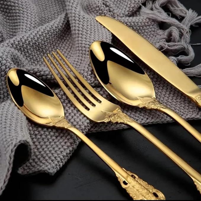 30-Pcs Luxury Silverware Set, Royal Flatware Set, Modern 304 Stainless Steel Flatware, Cutlery, Tableware (GOLD, 30)
