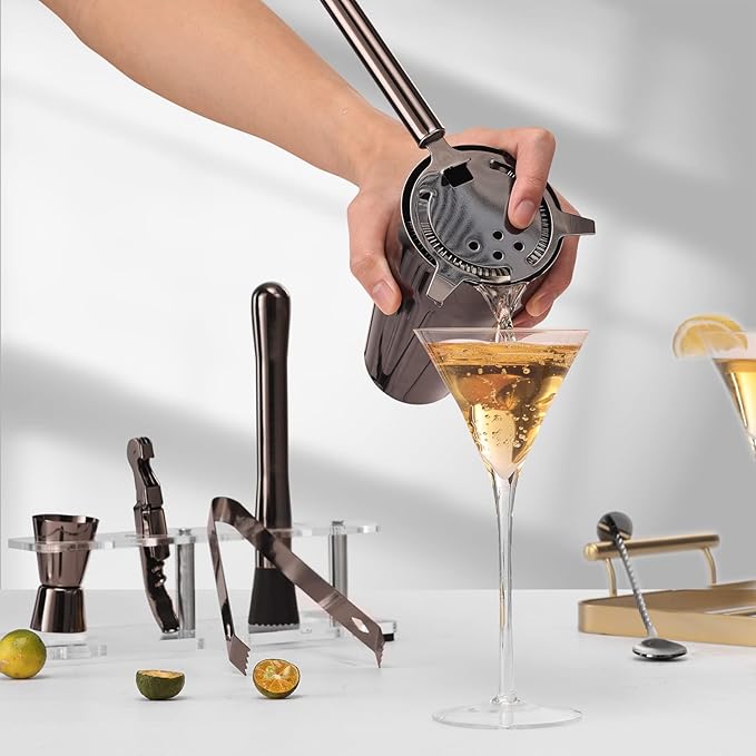 Cocktail Shaker Set with Arcylic Stand, Mixology Bartender Kit for Drink Mixing | Mixology Set with 7 Bar Set Tools Cocktail Kit (Black)