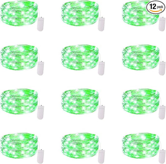 12 Pack Fairy Lights - Battery Operated 7 Ft Silver Wire 20 Led Waterproof Starry Moon Lights for Bedroom DIY Party Wedding Patio Christmas (Green)
