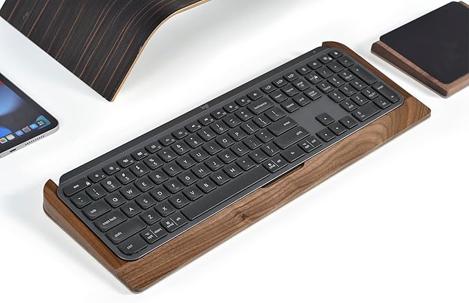 SAMDI Wood Keyboard Tray – Premium Ergonomic Desk Organizer, Stainless Steel/Wooden Keyboard Stand（A-Black Walnut