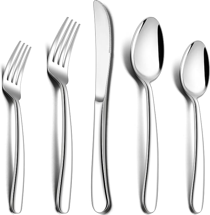 Herogo Heavy Duty Stainless Steel Silverware Set, 20-Piece Fancy Flatware Cutlery Set for 4, Modern Tableware for Home Restaurant Wedding, Heavy Eating Utensils, Mirror Polished, Dishwasher Safe
