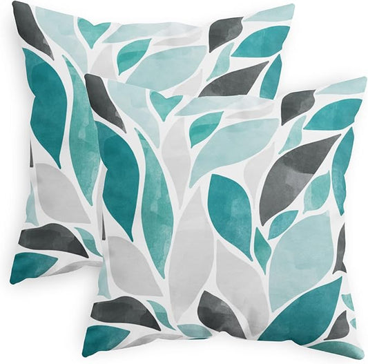 CaliTime Throw Pillow Cases Pack of 2 Cozy Fleece Falling Dahlia Floral Flowers Petals Decorative Cushion Covers for Couch Bed Sofa Farmhouse Decoration 16 X 16 Inches Teal Green Grey