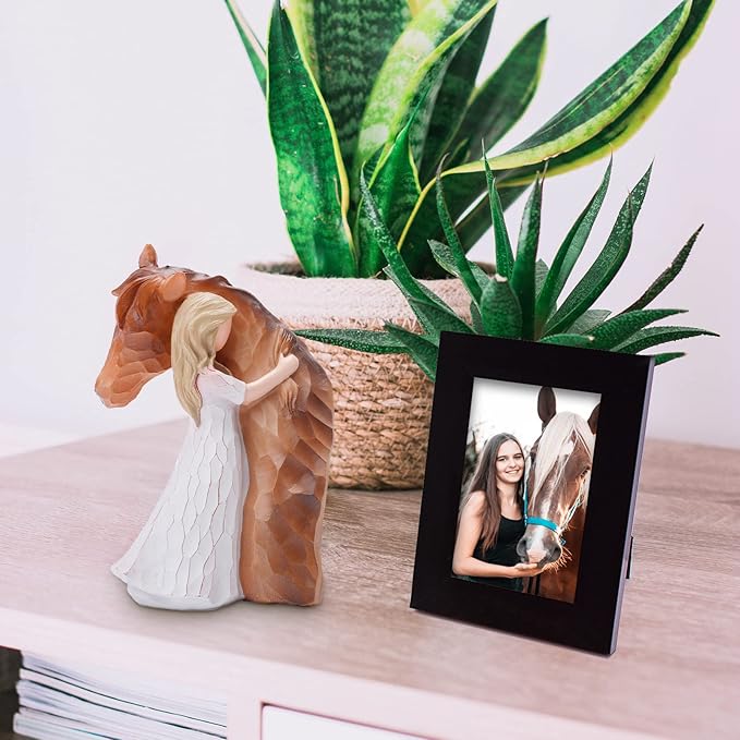 LUCKYBUNNY Guardian Angel Statues - Hand-Painted Girl Embracing Horse Figurines, Cowgirls and Horse Loss Remembrance Gifts