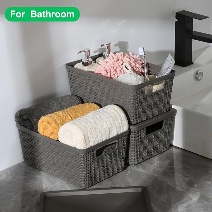 6 Pack Plastic Storage Baskets With Lids,Grey Breathable Stackable Storage Bins,Small Storage Containers,for Organizing Storage Baskets on Desktops,Closets,Playrooms,Classrooms,Offices