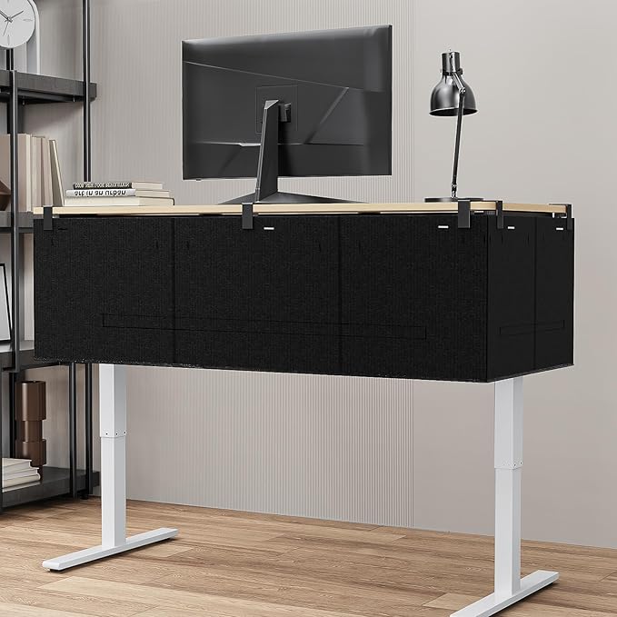 No Drill Under Desk Cable Management and Privacy Panel 2 in 1 | Modesty Panel with Cord Organizer |Felt Standing Desk Back Skirt for Office,Home(47.2")