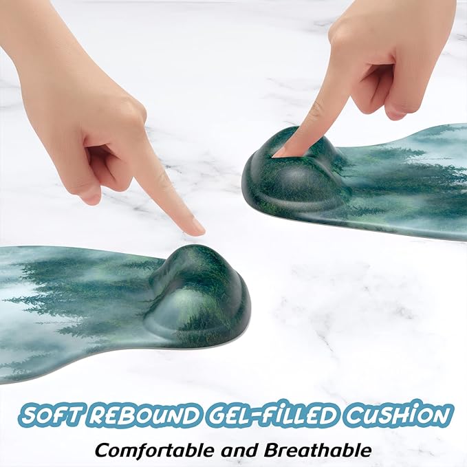 Hsurbtra Ergonomic Mouse Pad with Wrist Rest Support, Gel Mouse Pads with Non-Slip PU Base, Pain Relief Memory Foam Computer Mat, Cute Office Supplies Desk Decro Accessories, Black Forest