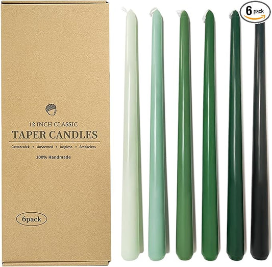 12 Inch Taper Candles 6 Pcs Unscented, Smokeless, Dripless Long Tapered Candlesticks Candles for Christmas Birthday Dinner Wedding Party Home Decor