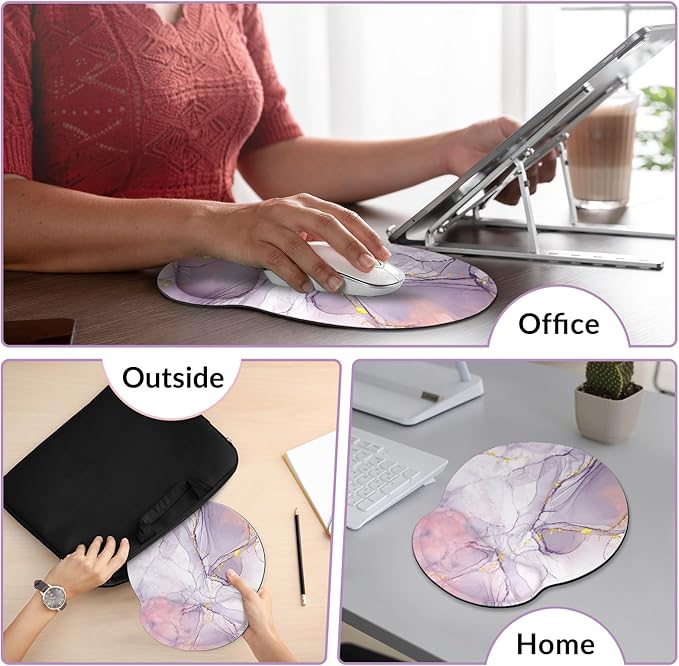 Ergonomic Mouse Pad with Wrist Rest, Purple Mousepad with Non-Slip Rubber Base and Smooth Surface, Small Mouse Pads for Desk, Office Desk Accessories