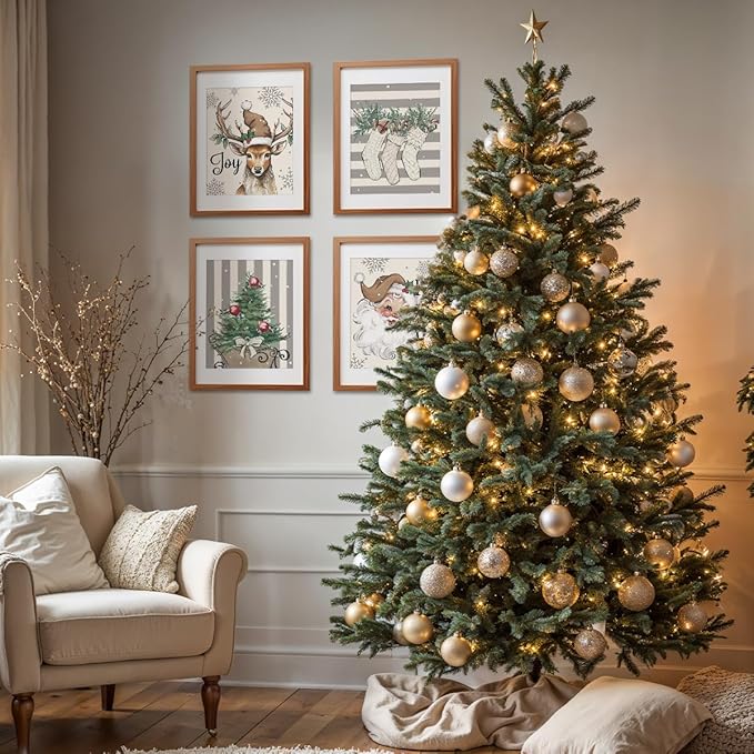 ETVISO Christmas Decor, Christmas Deer Wall Art Prints Set of 4, Retro Xmas Poster, Winter Holidays Gift Print Decor for Gallery Living Room Bathroom, 8x10 (Unframed)
