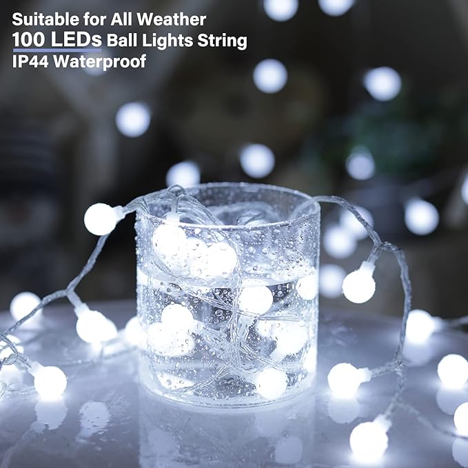Minetom 33 Feet 100 Led Globe Ball String Lights, Fairy String Lights Plug in with Remote, Waterproof Globe String Lights for Indoor Outdoor Party Wedding Christmas Tree Garden Decoration, Pure White