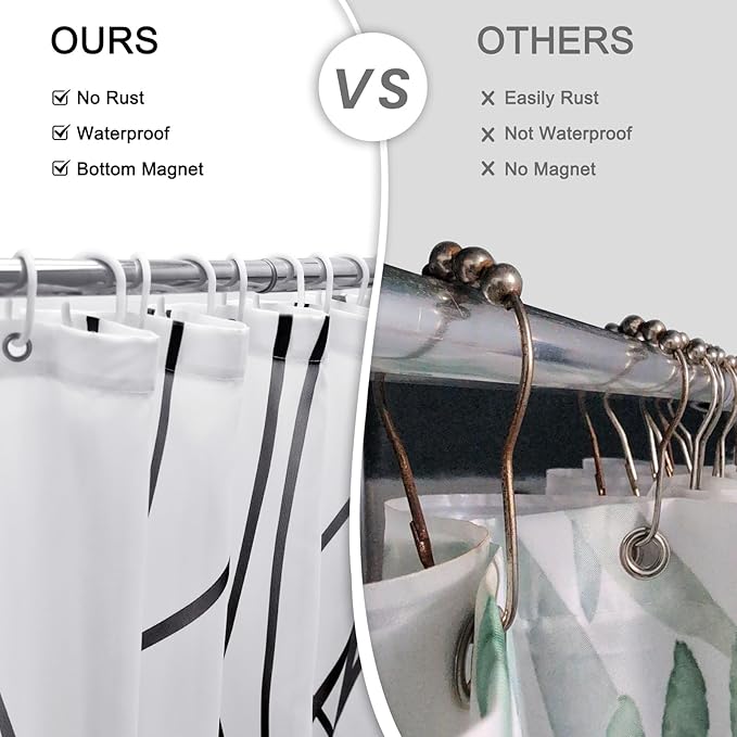 Punkray Black and White Striped Wavy Line Polyester Shower Curtain for Bathroom with Hooks, Shower Curtain Set Stripe Bath Curtains Decor Weighted Hem Washable, 60 x 72