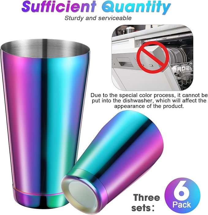 Sabary 6 Pcs Cocktail Shakers Professional Bar Shaker Boston Set Stainless Steel Martini Drink Mixer Basic Tool Weighted Shake Metal Can Cocktail Shaker Set, 18 Oz, 28 oz (Colorful)