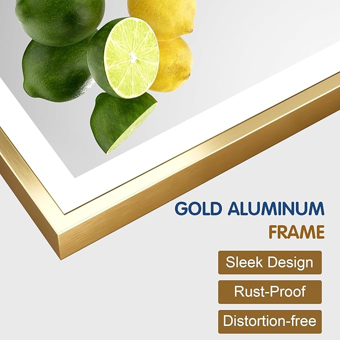 48x32 LED Mirror for Bathroom with Gold Frame, Backlit and Front Lighted Bathroom Mirrors for Wall, Stepless Dimmable Vanity Mirror with Lights, Anti-Fog, Memory,Shatterproof