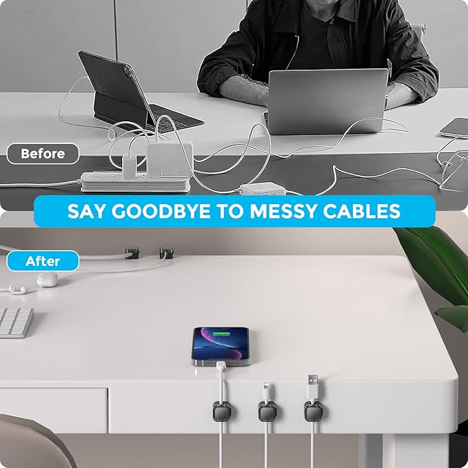 AhaStyle Magnetic Cable Organizer [1s Lock] 6 Pack Cord Cable Holders Clips Strong Adhesive Cable Cord Keeper [Smooth Adjustable] Hide Wire Cord Organizer for Nightstand Kitchen Car Office (Black)