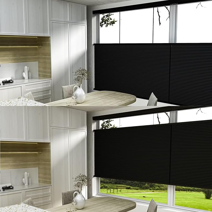 MYshade Top Down Bottom Up（TDBU） Cellular Shades, 1.5 inch Cordless Blackout Honeycomb Pleated Blinds for Windows Home Bedroom Office, Light Control, Thermal Insulated, 43 "W x 72" H, Black