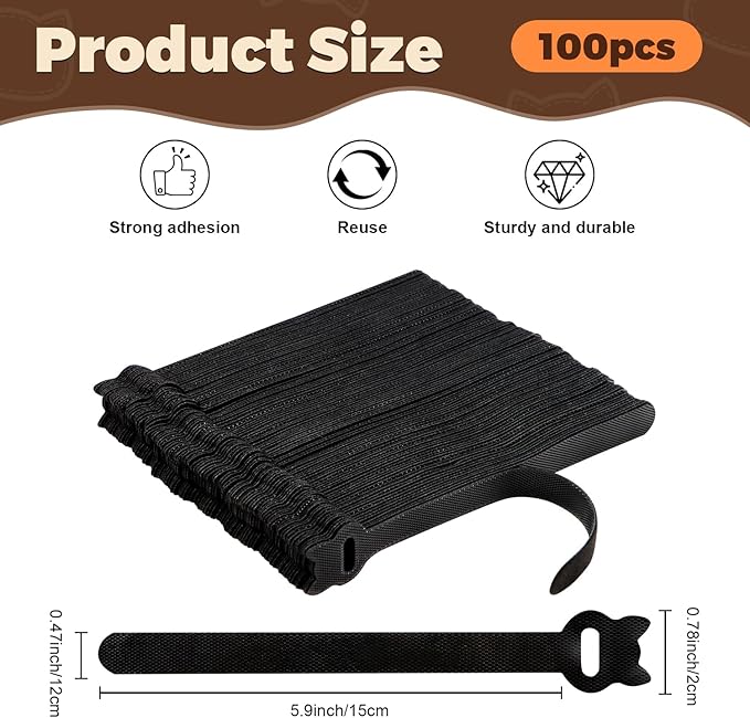 FOURGUN Reusable Cable Ties 100 Pack 6 In Heavy Duty Adjustable Hook Loop Cord Straps Multi-Purpose Wire Organizer Cable Management Ideal for Home Office Data Centers Indoor/Outdoor Wire Bundling