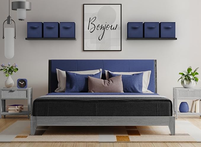 Sorbus Foldable Storage Cubes - 6 Fabric Baskets for Organizing Pantry, Closet, Shelf, Nursery, Playroom, Toy Box, Cubby -11 Inch Dual Handle Collapsible Closet Organizers and Storage Bins (Navy Blue)