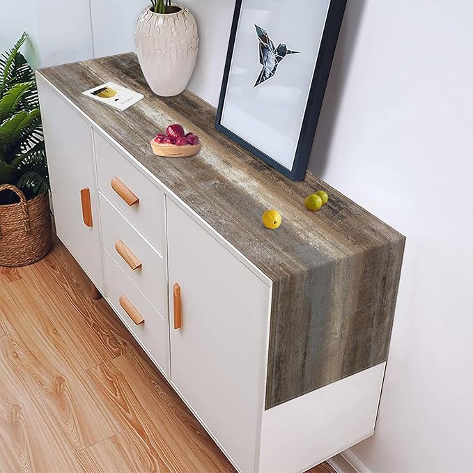 Emvency Farmhouse Table Runner, Abstract Grey and Dark Brown Art Painting for Kitchen Coffee Table Family Dinners Holiday Parties Wedding Events Decor(13x60 inch)