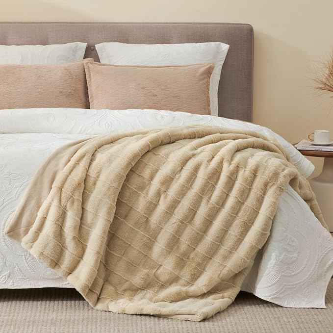 Cozy Bliss Fluffy Faux Fur Throw Blanket for Couch,Warm Cozy Soft Beige Throw Blankets for Sofa Bed Living Room,60x80 Inches