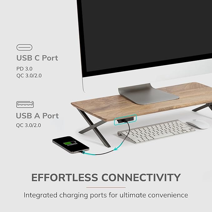 Anji Mountain Monitor Stand - Desktop Organizer & Laptop Riser, Ergonomic Monitor Riser, Space-Saving Monitor Stand for Desk, Durable Construction, Easy Assembly, Ideal for Home & Office,Natural