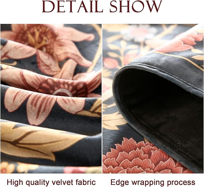 patdrea Designer Vintage Black Floral Extra Long Velvet Table Runner 118 Inch Long,Pink Khaki Bouquets Pattern Table Mat,Decor for Kitchen Dining Coffee Table Cabinet Banquet Thanksgiving,12"*118"