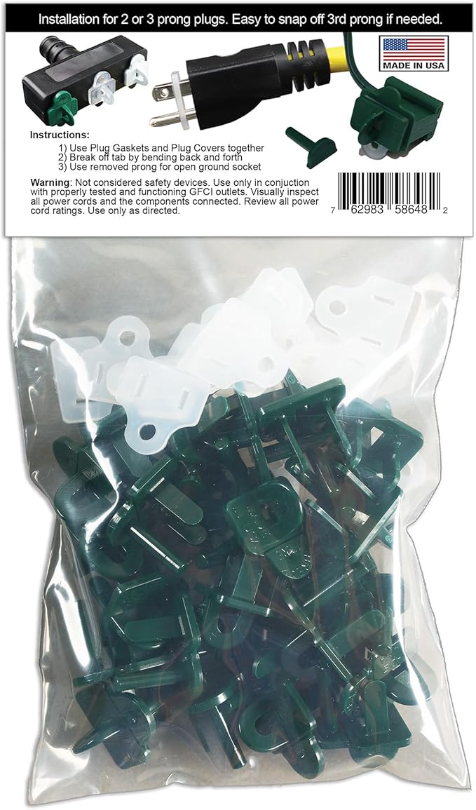 The Original Weatherproof Gaskets & Plug Covers - Made in USA, Outdoor Waterproof GFCI Protectors, Christmas Light Installation, Extension Cords, Stop GFCIs from Tripping (Green, Qty 25) - by APlugPro