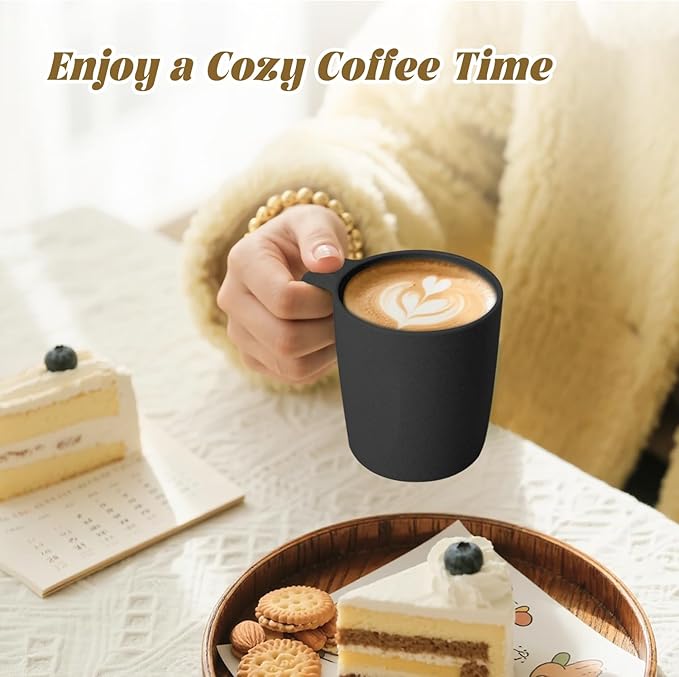 Homienly Wheat Straw Coffee Mugs 6 PCS, Alternative to Plastic Mugs with Handles, Unbreakable Coffee Mugs, Reusable Camping Mug Drinking Cups Set, Microwave and Dishwasher Safe Cups for Kitchen(Black)