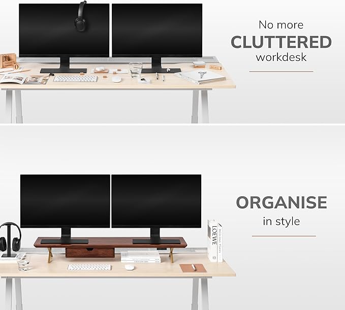 Anji Mountain Monitor Stand - Desktop Organizer & Laptop Riser, Ergonomic Monitor Riser, Space-Saving Monitor Stand for Desk, Durable Construction, Easy Assembly, Ideal for Home & Office,Walnut
