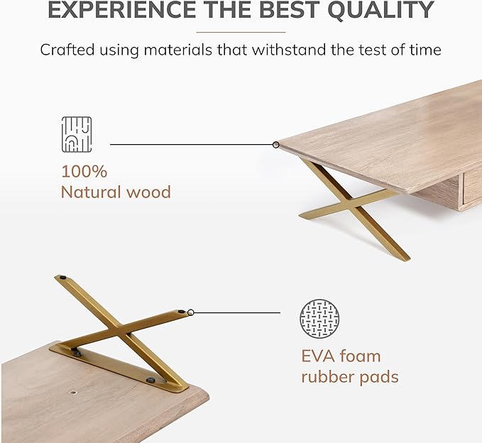 Anji Mountain Monitor Stand - Desktop Organizer & Laptop Riser, Ergonomic Monitor Riser, Space-Saving Monitor Stand for Desk, Durable Construction, Easy Assembly, Ideal for Home & Office,Biscotti