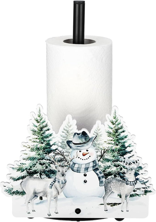 Yookeer Christmas Paper Towel Holder Deer Tree Snowflakes Towels Paper Holder for Kitchen Countertop Bathroom Home Farmhouse Winter Replaceable Xmas Tree Decor Indoor